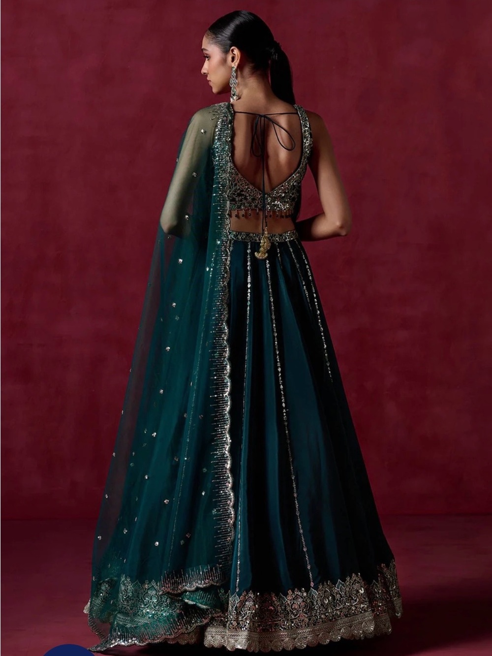 Emerald Green Embellished Lehenga Set - Picture 2 of 6
